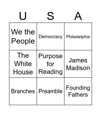 K11 Lesson 9: We the People Bingo Card
