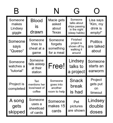 THURSDAY BINGO Card
