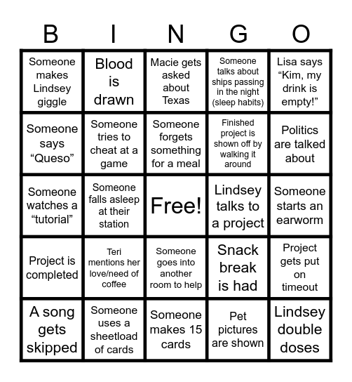 THURSDAY BINGO Card