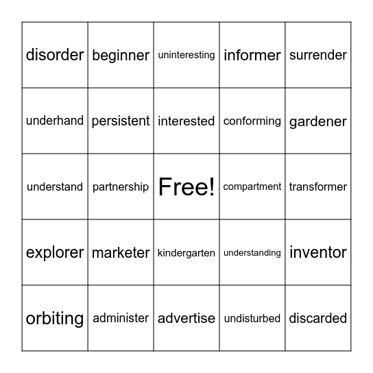 3 & 4 Syllable - R Controlled #2 Bingo Card