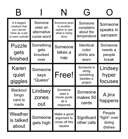 SATURDAY BINGO Card