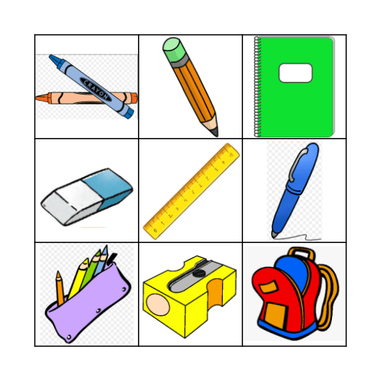 School objects Bingo Card