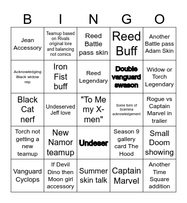 Rivals Bingo Card
