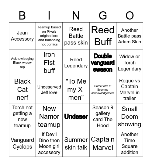 Rivals Bingo Card