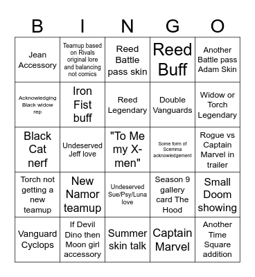 Rivals Bingo Card
