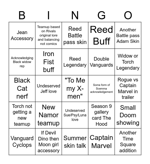 Rivals Bingo Card