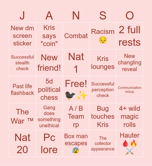 Session #65 Bingo Card