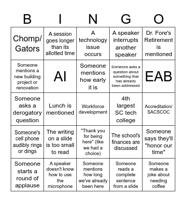 Professional Development Bingo Card