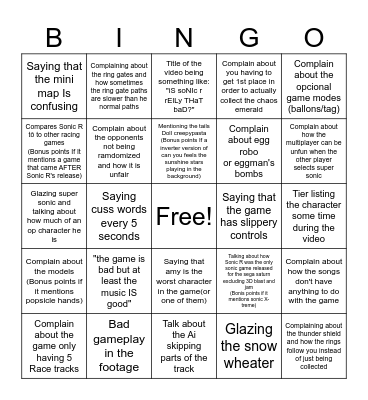 Sonic R Review Bingo (remake) Bingo Card