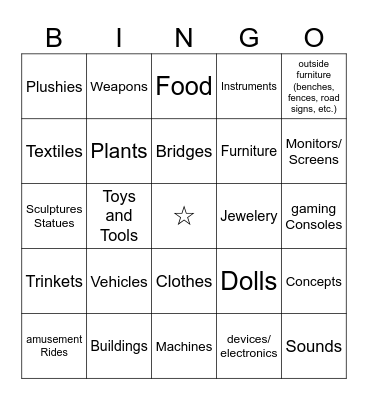 Objectum Bingo Card