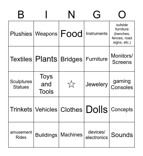 Objectum Bingo Card