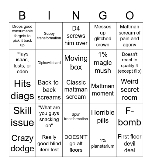 Mattman Bingo Card