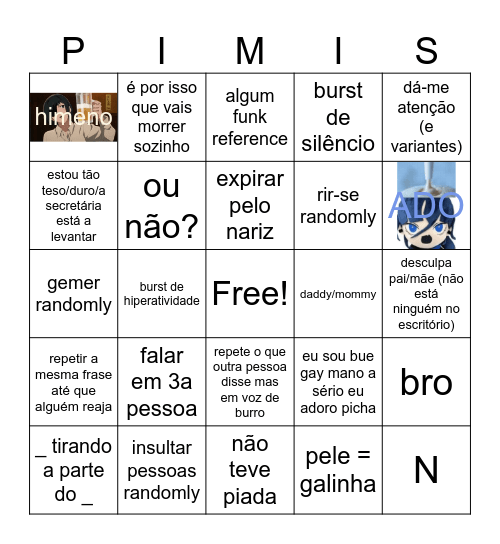 Pimentel Bingo Card