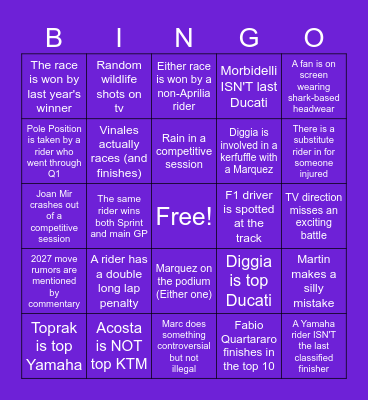MotoGP Bingo Card