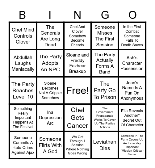 Western Expedition Bingo Card