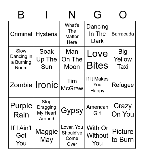 Mom Rock Bingo Card