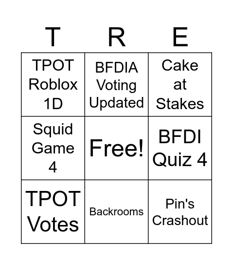 BFDI Part 4 Bingo Card