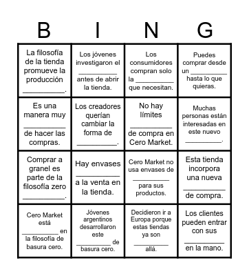 Cero Market Article Bingo Card