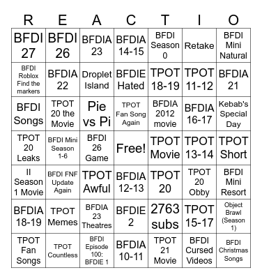 BFDI Episodes Part 2 Bingo Card
