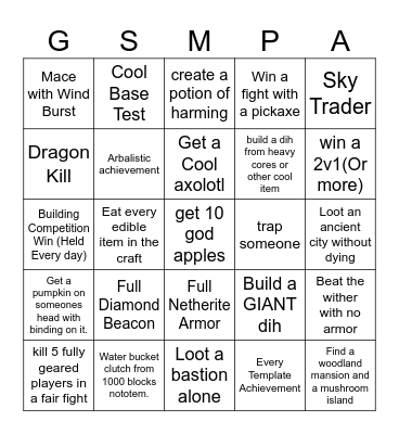 Minecraft Bingo Card