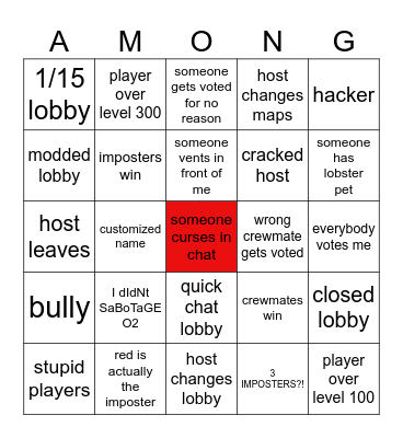 Among Us Bingo Card