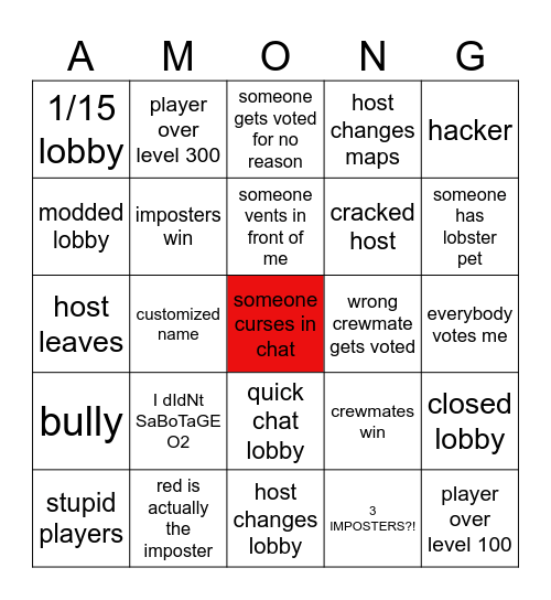 Among Us Bingo Card