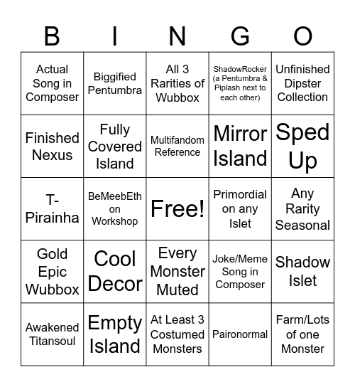 MSM Random Island Bingo Card