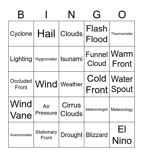 Weather Bingo Card