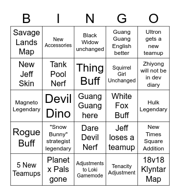 Season 8 Rivals Bingo Card