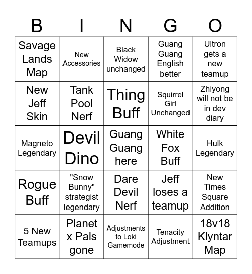 Season 8 Rivals Bingo Card