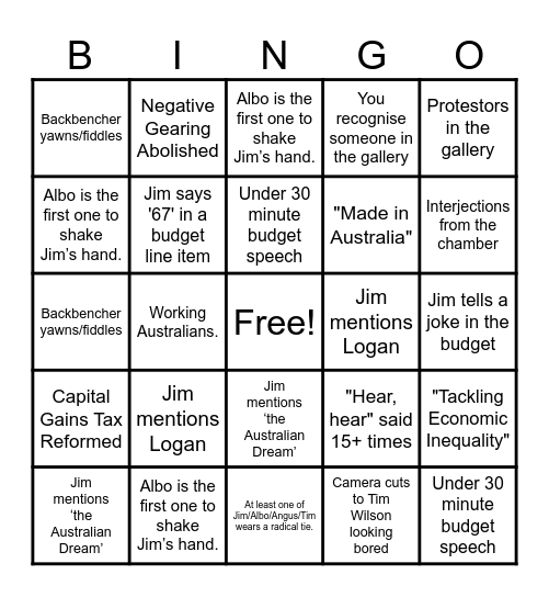 Budget Bingo 2026! Bingo Card