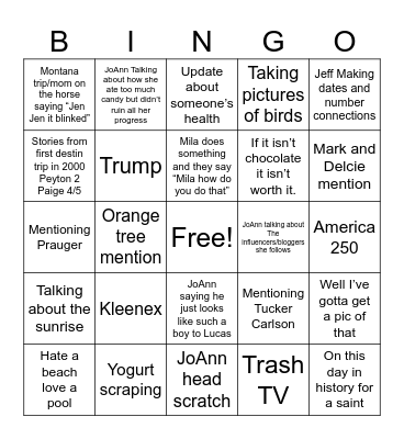 Greatest hits Bingo Card