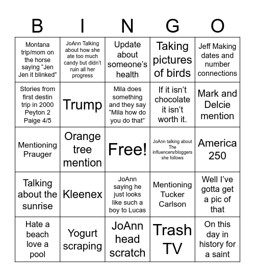 Greatest hits Bingo Card