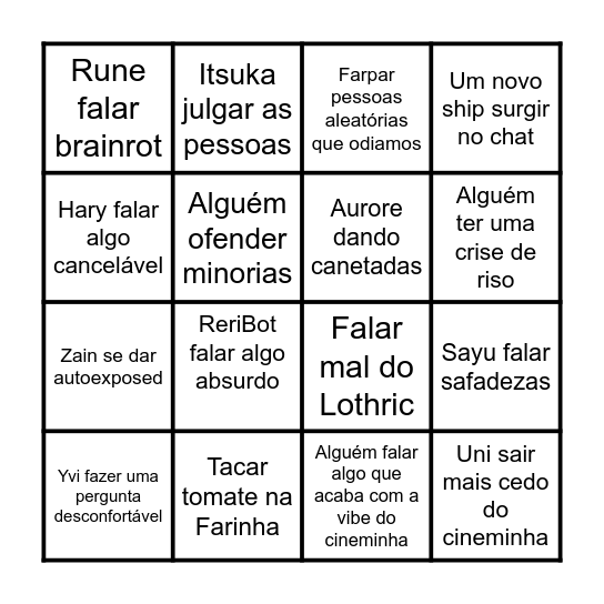 Bingo do Cinheminha Bingo Card