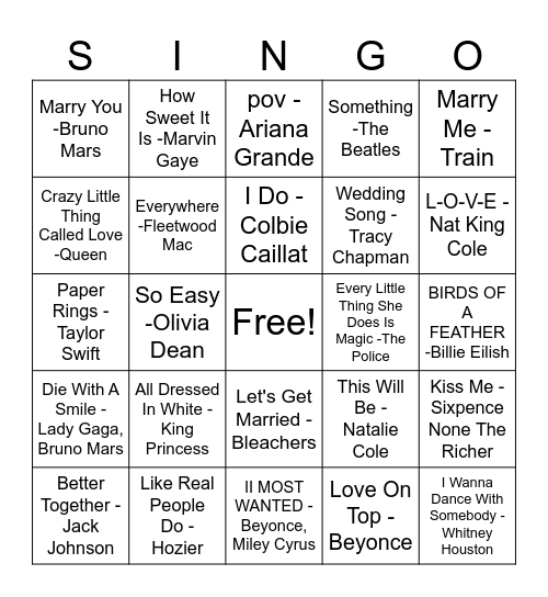 SHEPPARD SINGO Bingo Card