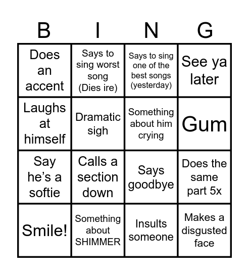 Mr. Ryan Bingo Card