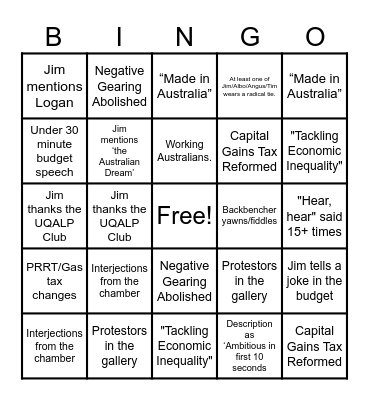 BUDGET BINGO 2026 Bingo Card