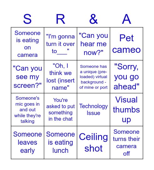 Zoom Meeting BINGO Card