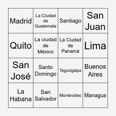 Capitals of Spanish-Speaking Countries Bingo Card