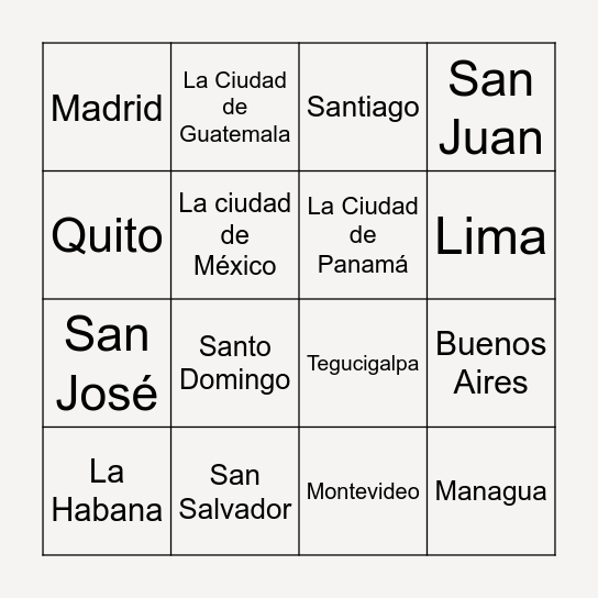 Capitals of Spanish-Speaking Countries Bingo Card