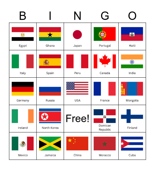 World Flags Bingo Card