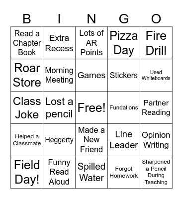 School Memory Bingo Card