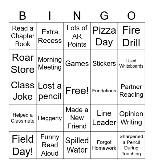 School Memory Bingo Card