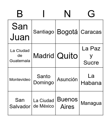 Capitals of Spanish-Speaking Countries Bingo Card