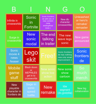 SONIC CENTRAL 2026 Bingo Card