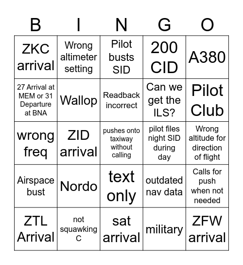 ZME Bingo Card