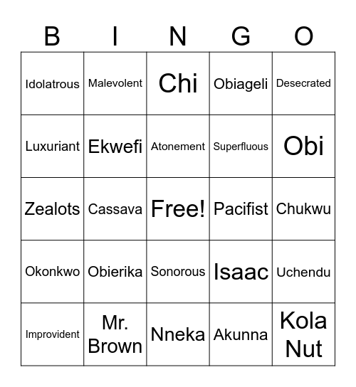 Things Fall Apart Bingo Card