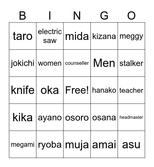 yandere simulator Bingo Card