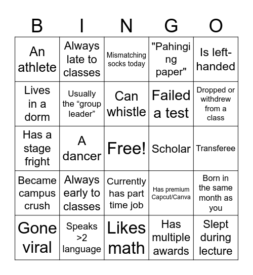 Get to know each other Bingo Card