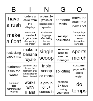 5/10/2026 closing shift Bingo Card
